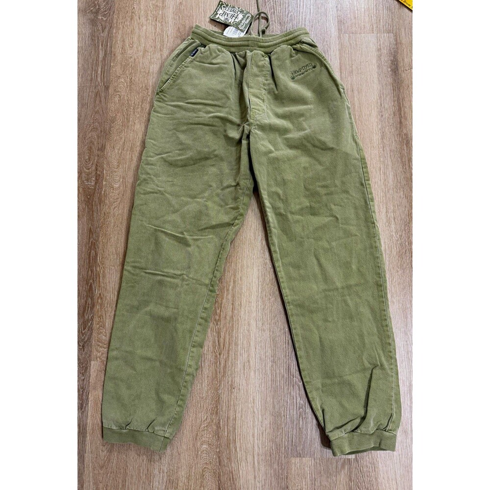 Crazy Shirts Men’s Hemp Twill Jogger Pants Green Logo Embroidered S Pockets NWT